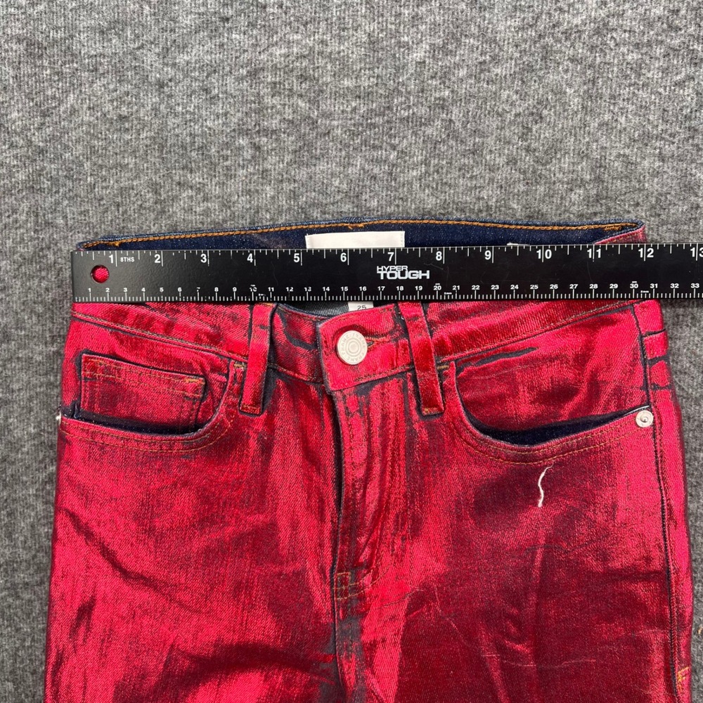 FRAME Le Crop Mini Boot Jeans Red Chrome Metallic Foil Coated Size 25 Bootleg - Picture 10 of 16